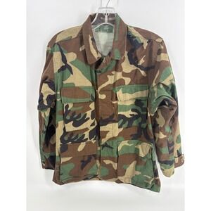 Camo‎ Military Field Jacket Woodland Camouflage Button Up Coat XS Short